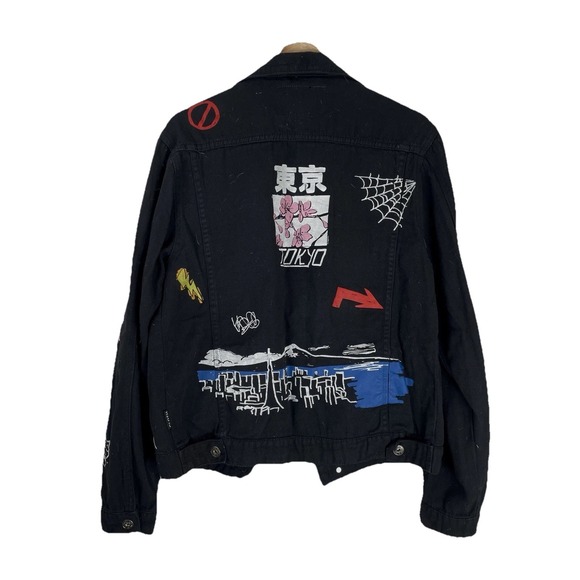 Brooklyn Black Denim Jacket  Small Japanese Tokyo Koi‎ Fish Ying Yang Rocker - Picture 2 of 6